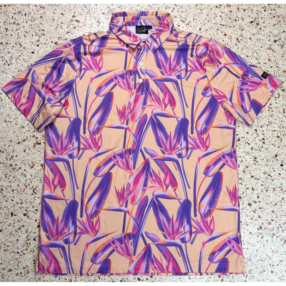Sunday Swagger Men's Button Up Short Sleeve Hawaiian Golf Polo Shirt Size Large